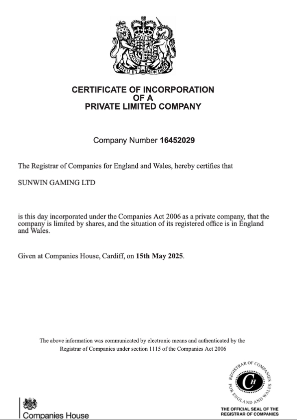 Trang chủ 5 Giấy chứng Sunwin của The Companies House